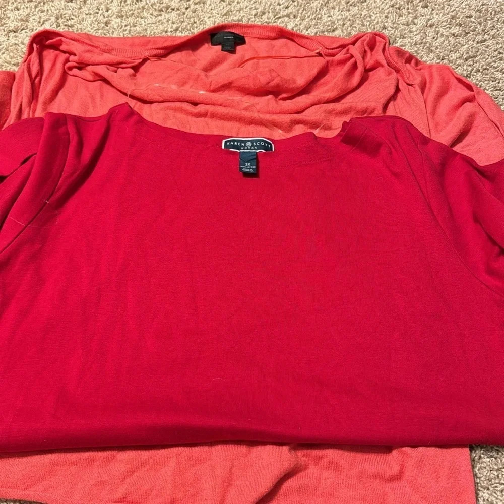 2Pk Women’s Sz 3XL Shirts Worthington Coral Top 3XL, Karen Scott Red